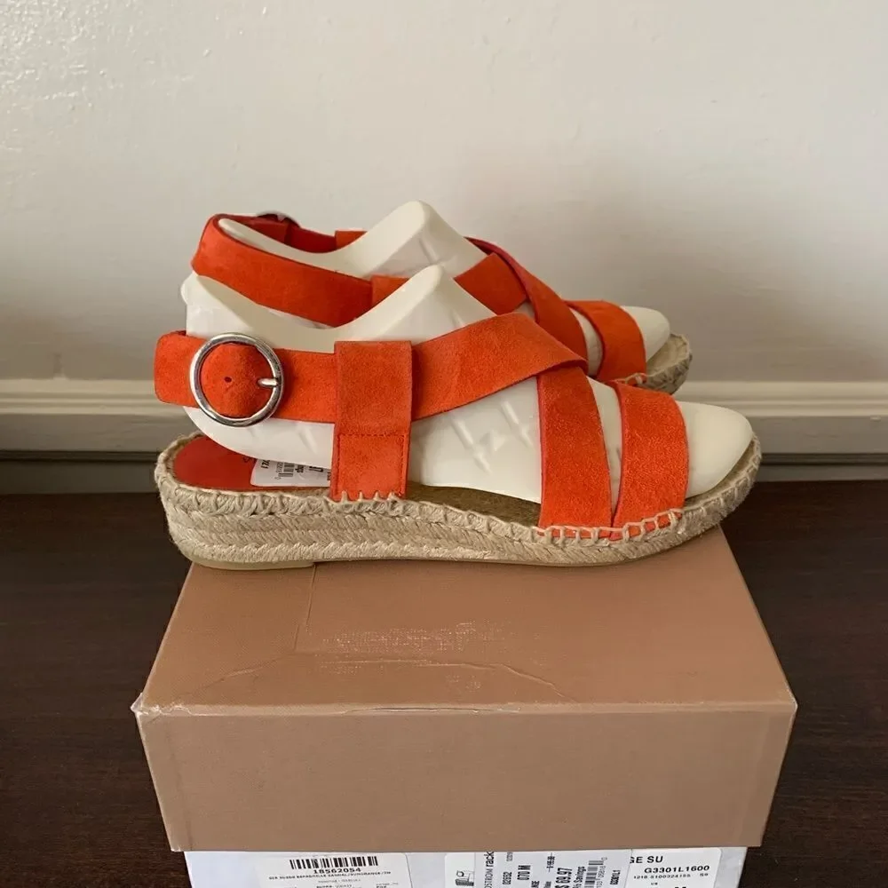 💕Via Spiga Women’s gia suede espadrille wedge strappy sandal in orange Sz 7 NIB